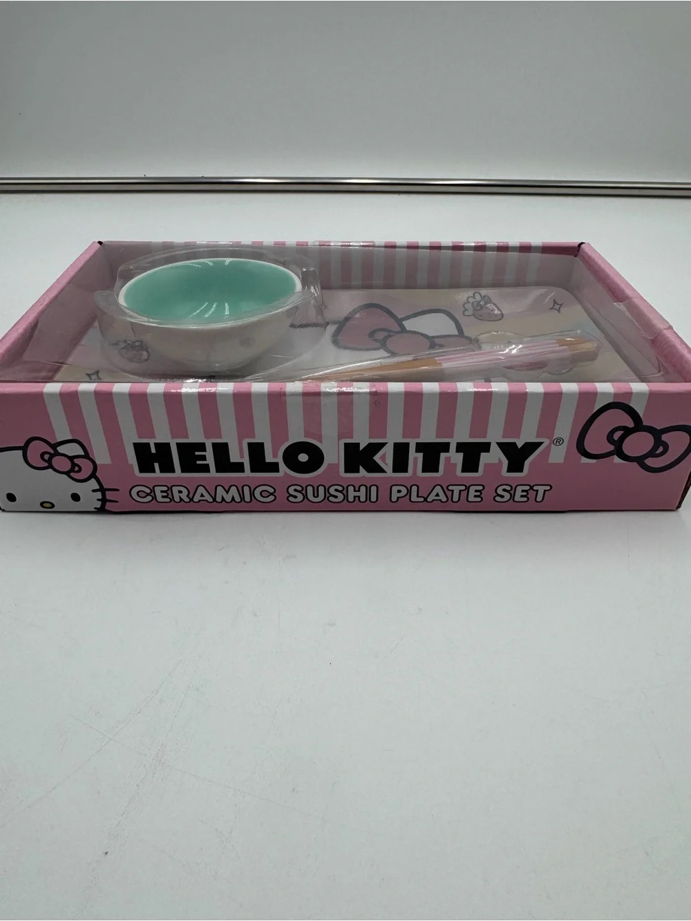 Hello Kitty Ceramic Sushi Plate Set NIB 2024 Sanrio Silver Buffalo Chopsticks